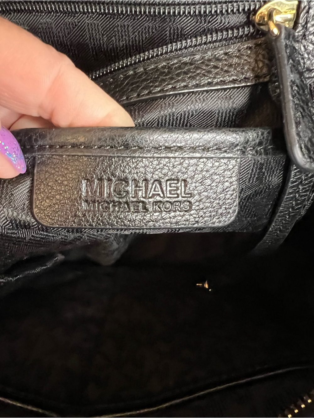 Michael Kors Black Leather Tote with Gold Logo Charm - Picture 9 of 16